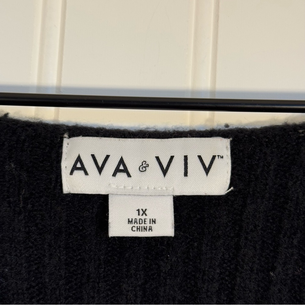 AVA & VIV Tie Front Rib Knit Black Cozy Sweater Cardigan Women’s Size 1X - Picture 4 of 8